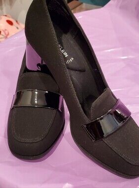Anne Klein Black Suede-Loafer Pumps with Patent Trim